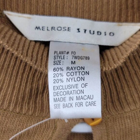 Melrose Studio Womens Brown High Neck Keyhole Sweater Embroidery Accents Size M - Picture 5 of 12